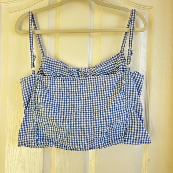 Vintage Blue Gingham Women's Crop Top - Picture 2 of 3